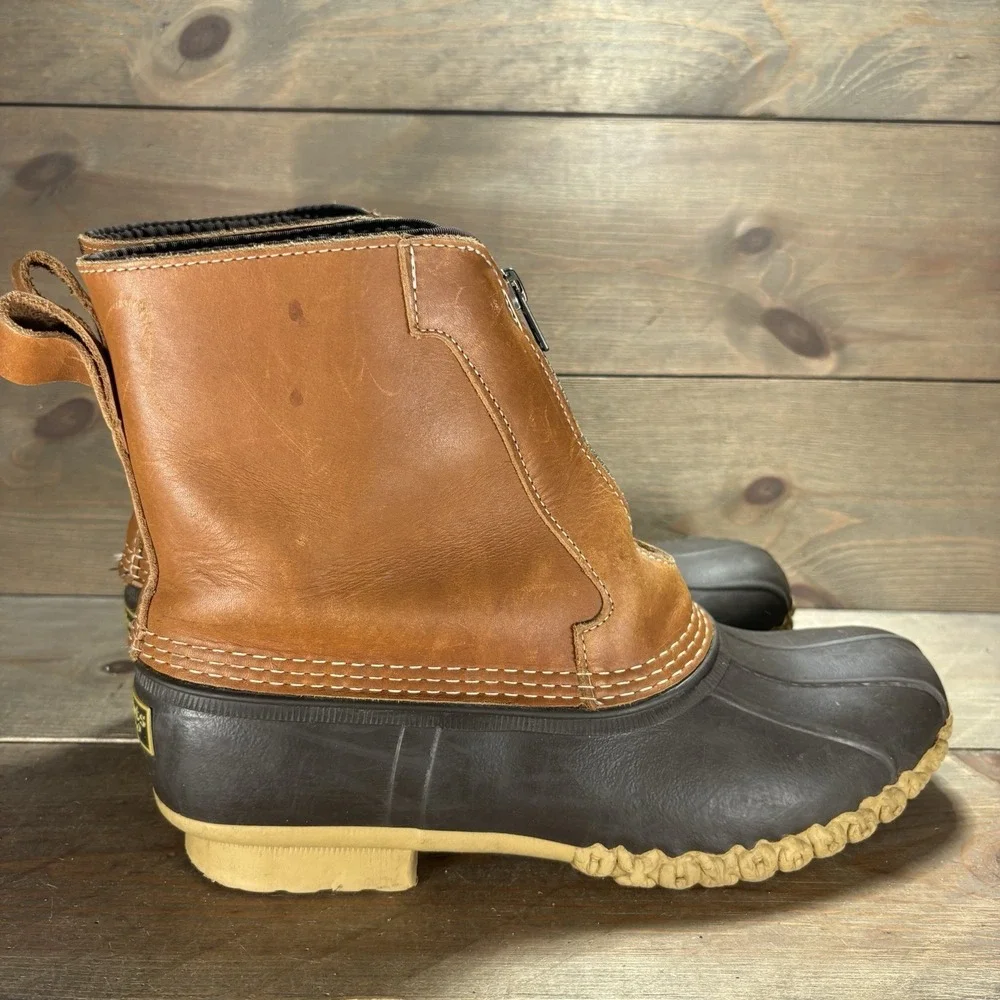 ll bean duck boots mens 9 shoes brown sherpa lined zip up winter snow rain